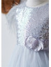 Feather Sleeves Silver Sequin Gray Tulle Amazing Flower Girl Dress